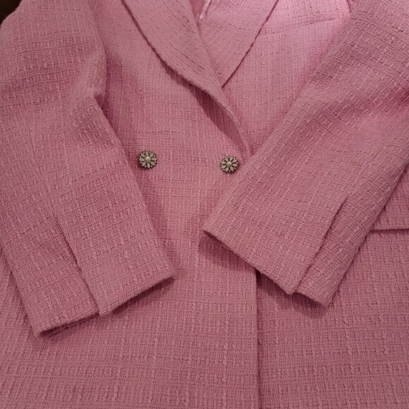 NWT Zara Women's Double Breasted Textured Tweed Blazer Size XXL Pink - Picture 13 of 14